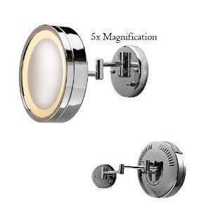 Jerdon 8½ Wall Mount Makeup Shave Lighted Nickel Mirror 5X