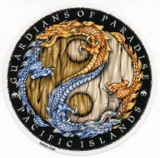 ASIAN WOODEN YIN YANG SYMBOL& DRAGONS South Pacific Stickers/Decals
