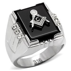  Mason Masonic Clear CZ Black Onyx Mens Ring Jewelry Size 12