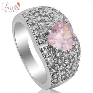 CLEARANCE JEWELRY PINK SAPPHIRE WHITE GOLD GP COCKTAIL GEM RING SIZE 6