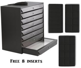 New Jewelry Storage Organizer Case Black Cabinet w Inserts Carry Case