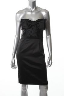 Jill Stuart Black Satin Strapless Pleated Bow Front Semi Formal Dress