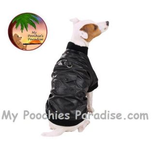 Black Bomber Jacket for Small Dogs Faux Leather Sale
