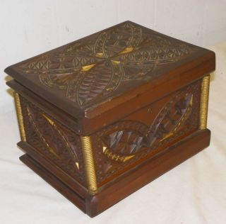 Antique Victorian Wood Carved Jewelry Box
