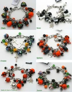Halloween Spiders Web Charm Glass Bead Bracelet Jewelry