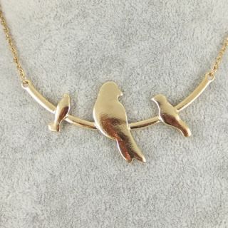 Fashion Jewelry Gold Tone Metal Lovely 3 Bird Pendant Necklace