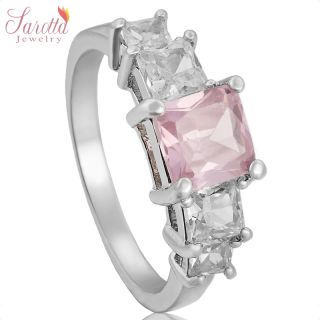 CLEARANCE JEWELRY PINK SAPPHIRE 18K WHITE GOLD PLATED GP RING SIZE 7 O