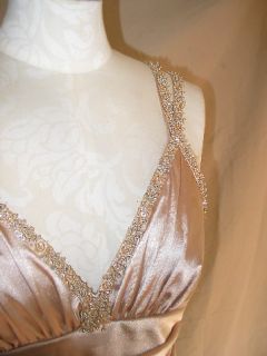 Jessica McClintock Gold Satin Beaded Gown Dress 10P