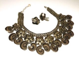 Larry Vrba Cabochons Pearls Deco Gilt Chain Necklace Bib Collar Demi