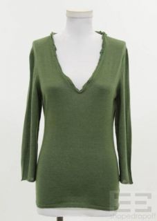 Jil Sander Green Cashmere Silk V Neck Sweater Size 38
