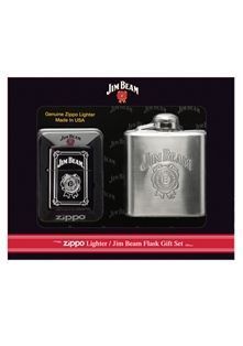 Zippo Jim Beam Lighter Flask Gift Set Chrome 28414