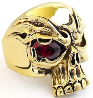  Red Ruby Fire Eye Gold Brass Ring Sz 8 New Mens Biker Jewelry