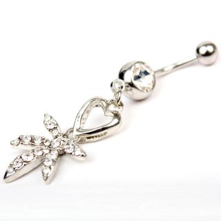  Clear Rhinestone Crystal Heart Belly Button Ring Body Jewelry