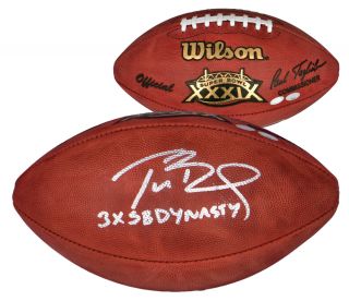 Tom Brady Autographed SB XXXIX Football w/ 3X SB DYNASTY   Memories