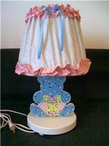 Pink Blue Floral Heart Teddy Bear Lamp Night Light Nursery Combo