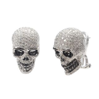 18K Solid Gold Diamond Pave Earrings Skull Hoop Jewelry