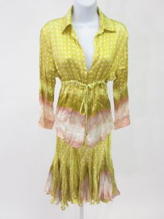 Roberto Cavalli Yellow Silk Blouse Skirt M L Jill Zarin