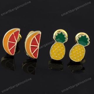  Set Colorful Enamel Fruit Pineapple & Lemon Ear Studs Earrings Jewelry