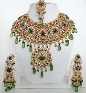  Designer Bridal Kundan Necklace Earring Tikka Jewelry Set