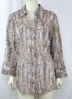 JM Collection NEW Plus Sz 16W 1X Brown Tan Beige Embellished Crinkle