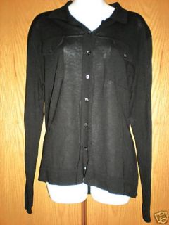Joan Vass Retail $159 Whisper Light Black Sweater Blouse Shirt L