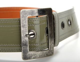 New Dries Van NOTEN Ladies Olive Gray Patent Leather Wide Cincher Belt