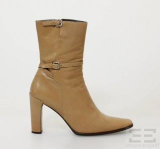 Jil Sander Tan Leather Mid Calf Heel Boots Size 39 5