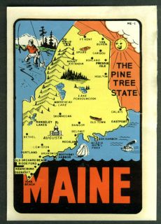 Maine The Pine Tree State Car Window Decal in Sleeve CA 1950s