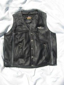 Black Leather Harley Davidson 100 Year Anniversary Vest w Patches Size