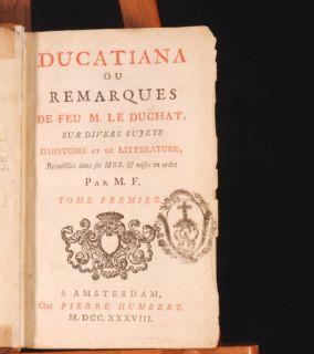 1738 Ducatiana Ou Remarques de Feu M Le Duchat French