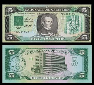 Dollars Banknote Liberia 1989 Joseph Roberts UNC