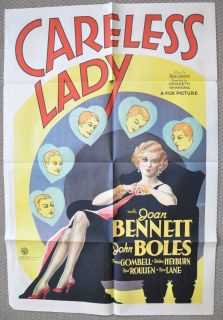  Careless Lady 1 Sheet Movie Poster Joan Bennett John Boles