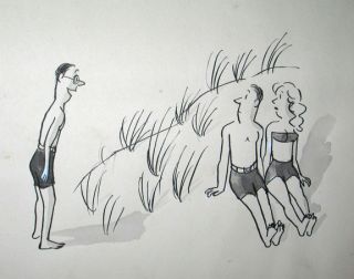 Vintge Orig 1940 Comic Art Seashore Drawing John Bailey