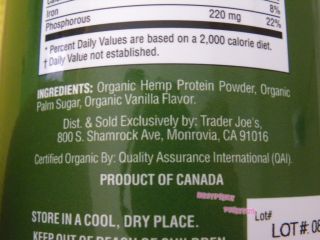 Trader Joes Organic Hemp Protein Amino Acid Powder