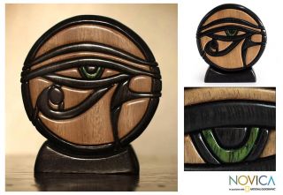 Hand Carved Wood Sculpture Eye of Horus Novica