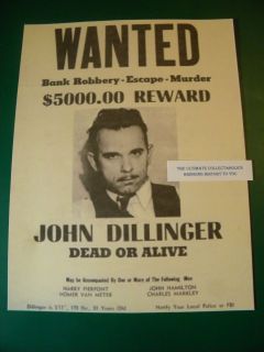 John Dillinger Reprint Dead or Alive Wanted Poster