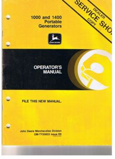 John Deere Portable Generator 1000 1400 Manual 1986