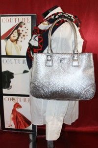 Tory Burch Robinson East to West Saffiano Silver Leather Satchel MSRP$