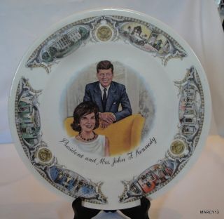 Unique Vintage President Mrs John F Kennedy Plate w White House Scenes Border  