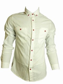 Mens Casual John Tungatt Designer Button Down Cream Red Oxford Shirt XLARGE  