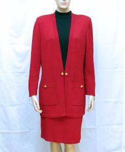 St John Knits Cassis Red Skirt Suit Size L 10 12 14  