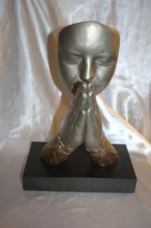 John Cutrone Silent Prayer Austin Sculpture Face Touching Praying Hands Signed  