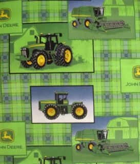 John Deere Plaid Patch Allover Tractor Green 100 Cotton Quilt Fabric BTY Yards  