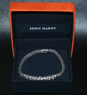 John Hardy Sterling Silver Woven Chain 18K Gold Accent Push Lock Bracelet in Box  