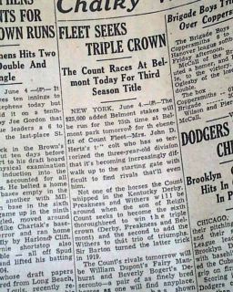 2 Issues Triple Crown Horse Racing Count Fleet 1943 Newspapers  