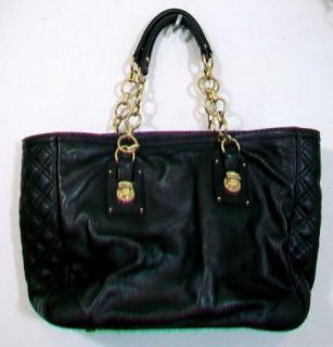 Marc Jacobs Black Calf Leather Quilted Tote Purse Bag w Gold Chain Straps  