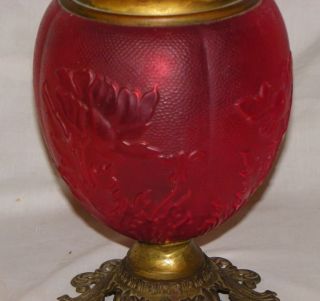 Antique Red Satin Glass Gone with the Wind Kerosene Lamp  