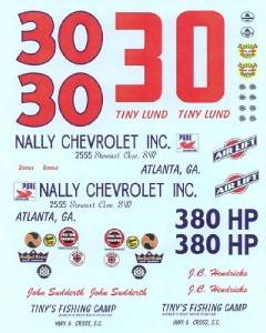 30 Nally Chevrolet 1962 JC Hendricks Tiny Lund John Suddreth Nascar decal  