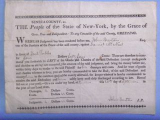 1816 Seneca County New York Signed Judgment John Burton J P Debtor's Prison  