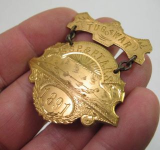 Vintage Victorian Gold Tug of War Medal 1891 SSP Ptabs Unique John Robbins  